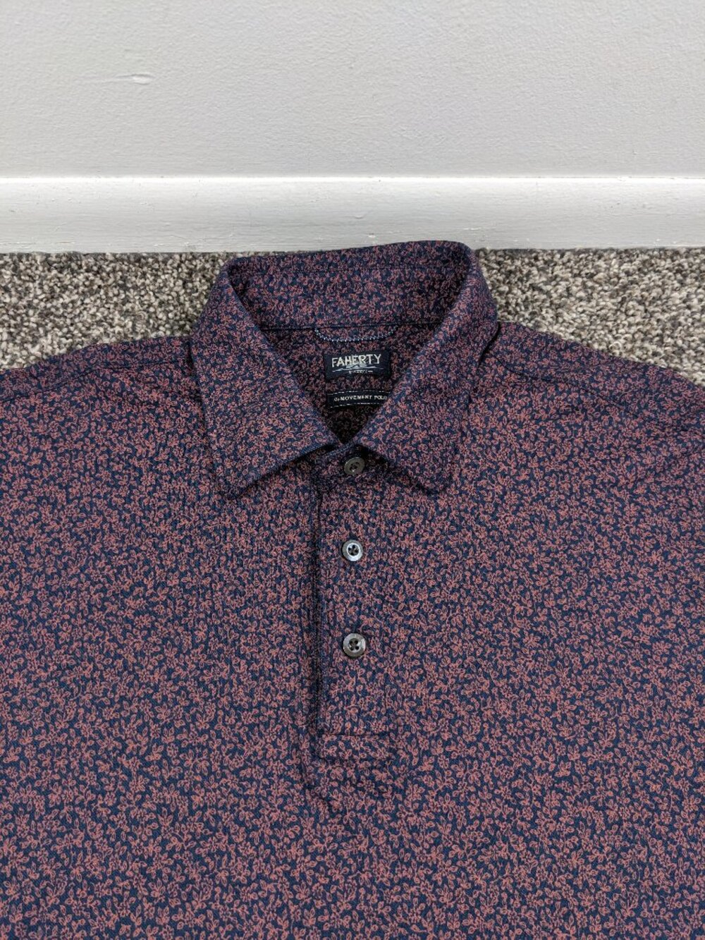 Faherty Movement Polo Shirt Floral Nylon Pima Cotton Stretch Blue Red Men Medium